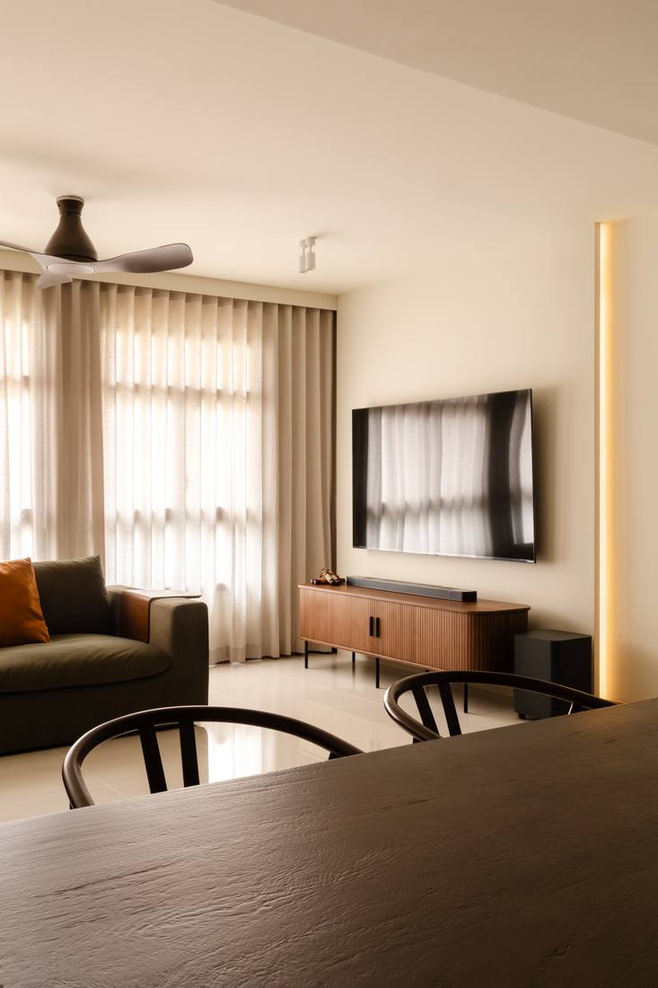The living area seen past the dining table